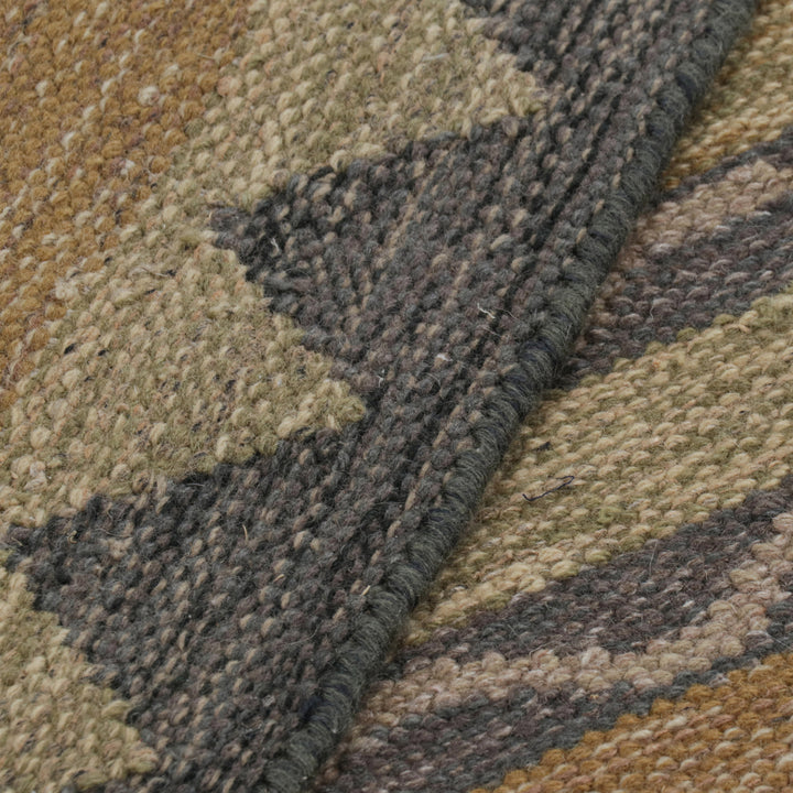 Brown Swedish Inspired Wool Flatweave Rug - 9'2" x 12'2"
