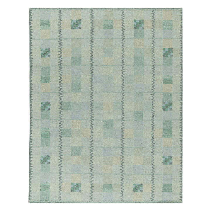 Teal Swedish Inspired Wool Flatweave Rug - 9'4" x 11'11"