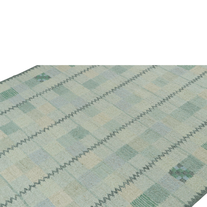 Teal Swedish Inspired Wool Flatweave Rug - 9'4" x 11'11"