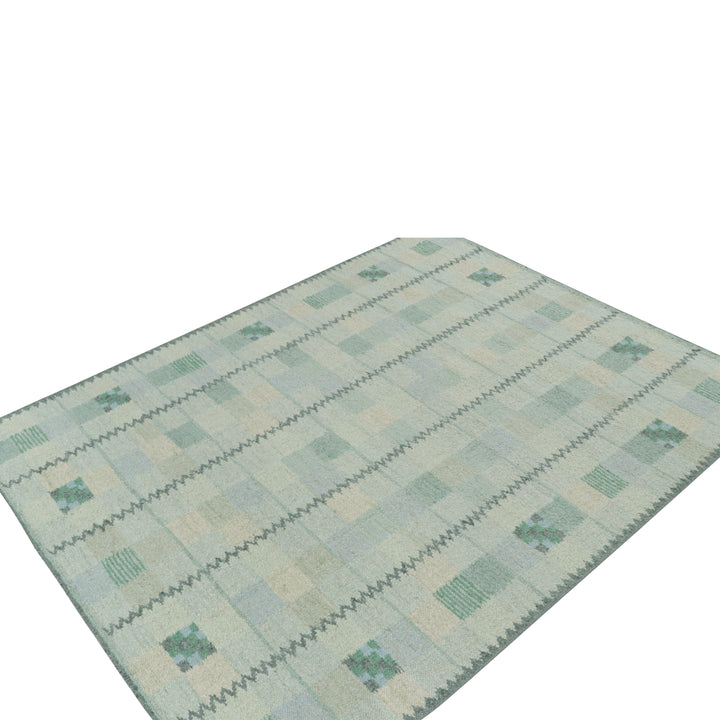 Teal Swedish Inspired Wool Flatweave Rug - 9'4" x 11'11"