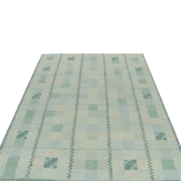 Teal Swedish Inspired Wool Flatweave Rug - 9'4" x 11'11"