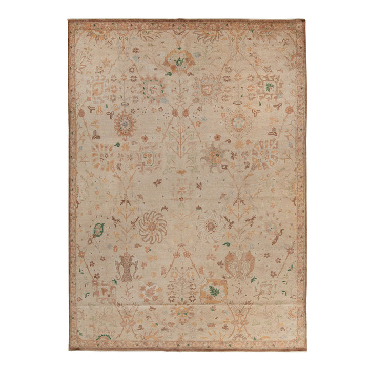 Natural Traditional Silk Wool Linen Blend Rug - 8'11" x 12'2"