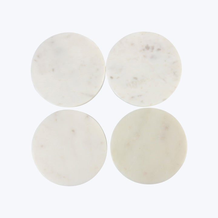 White Marble Round Coasters, Set of 4