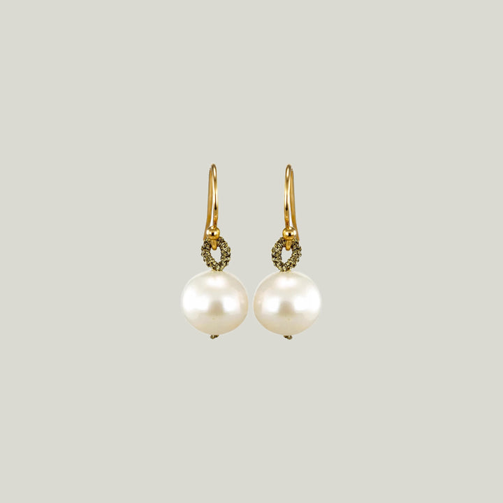 Globe Drop Earrings - 9.5mm White Pearl