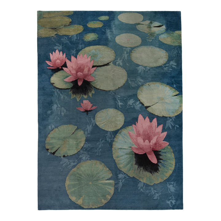 Blue Aurora Contemporary Wool Silk Blend Rug - 9' x 12'