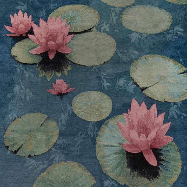 Blue Aurora Contemporary Wool Silk Blend Rug - 9' x 12'