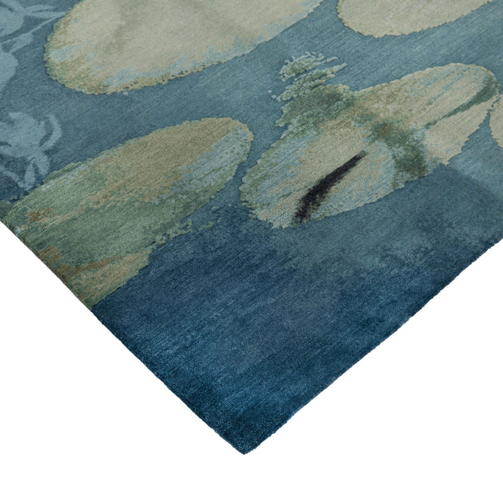 Blue Aurora Contemporary Wool Silk Blend Rug - 9' x 12'