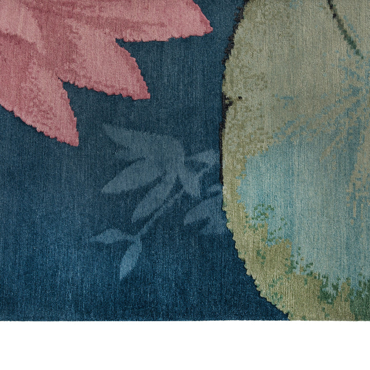 Blue Aurora Contemporary Wool Silk Blend Rug - 9' x 12'