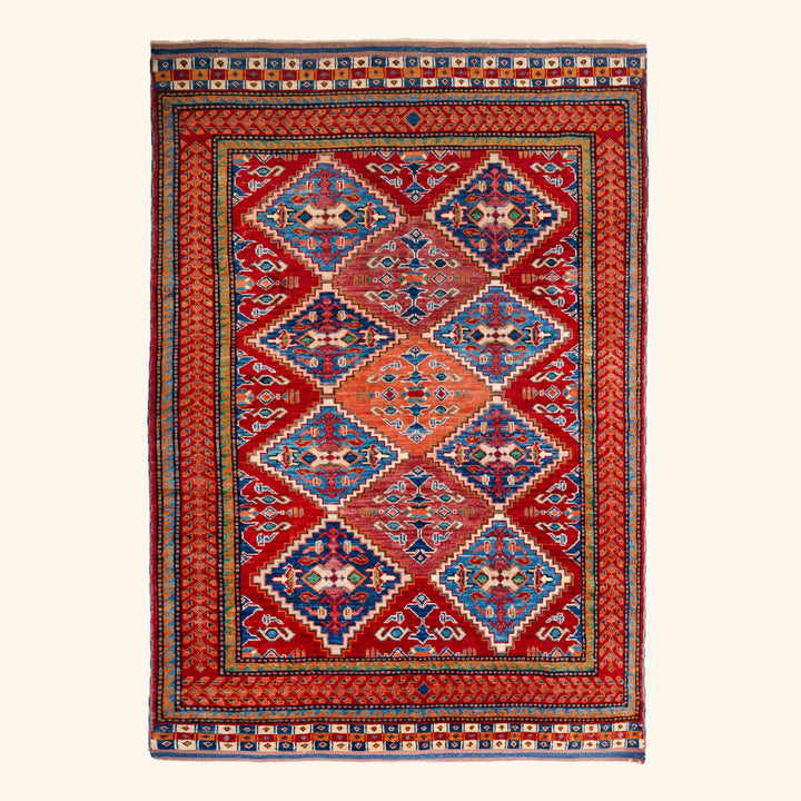 Traditional Kazak Wool Rug - 4'3" x 5'11"