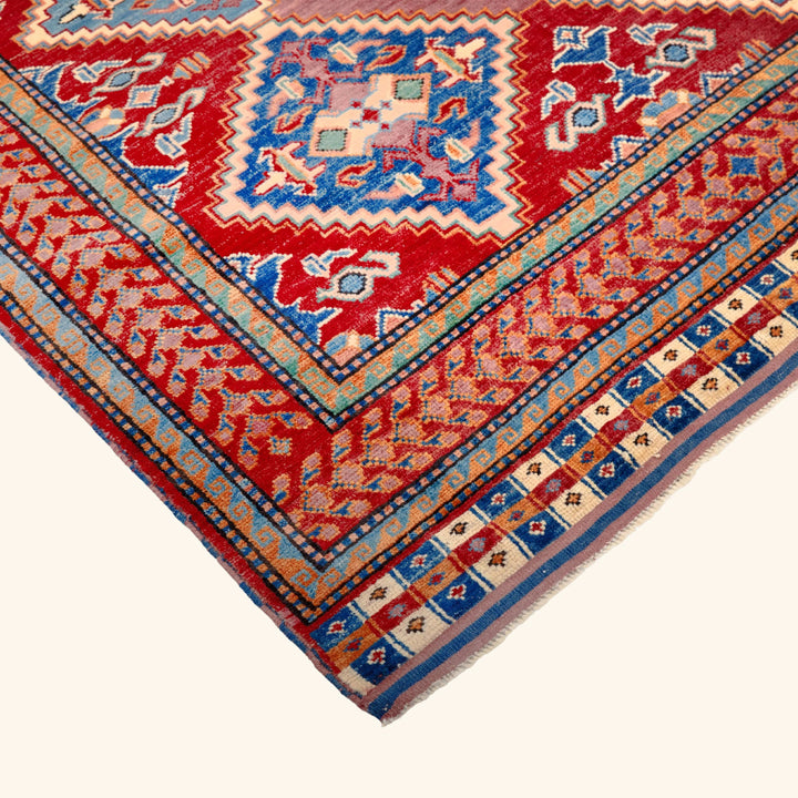 Traditional Kazak Wool Rug - 4'3" x 5'11"