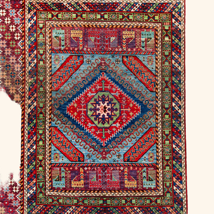 Traditional Kazak Wool Rug - 5'4" x 6'7"