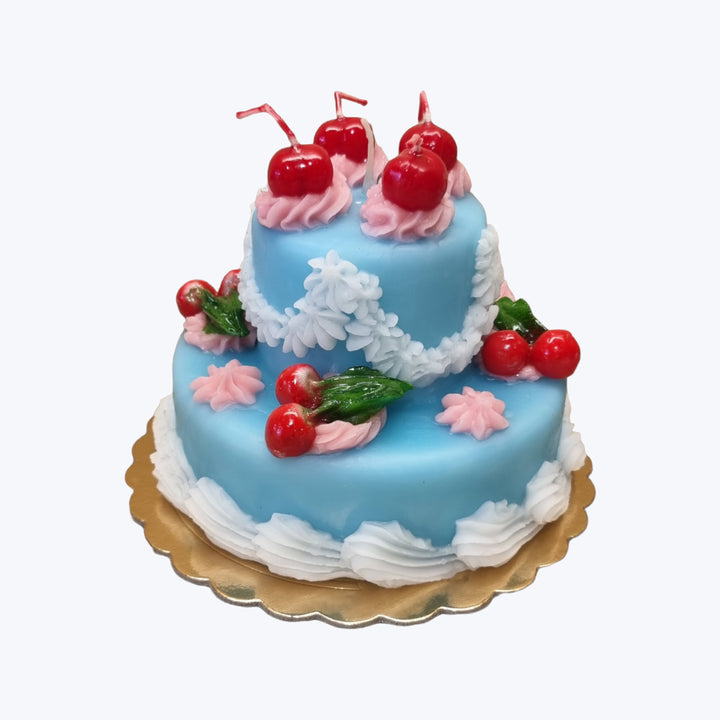 Blue Two-Tier Cake Candle