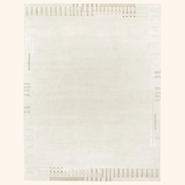 Ivory Contemporary Tibetan Wool Silk Blend Rug - 8' x 10'
