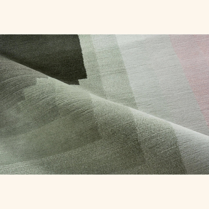 Grey Green Contemporary Tibetan Wool Silk Blend Rug - 8' x 10'
