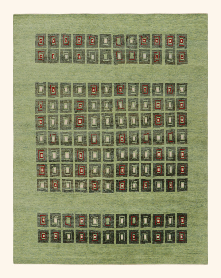 Green Swedish Inspired Wool Rug - 9'1" x 11'10"