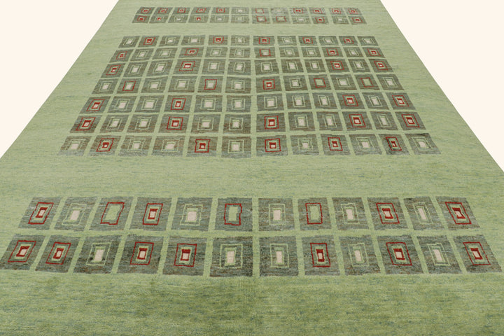 Green Swedish Inspired Wool Rug - 9'1" x 11'10"