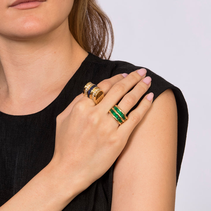 Italian Vintage Diamond, Sapphire and Citrine Ring