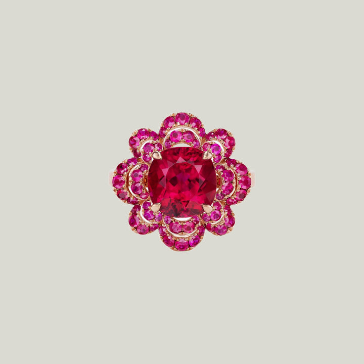 Camellia Rubellite Flower Ring
