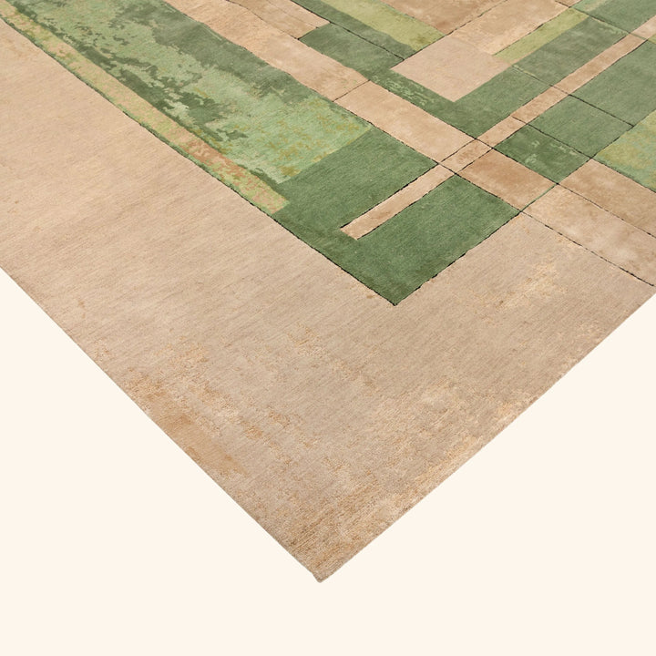 Green Contemporary Wool Hemp Silk Blend Rug - 8' x 10'