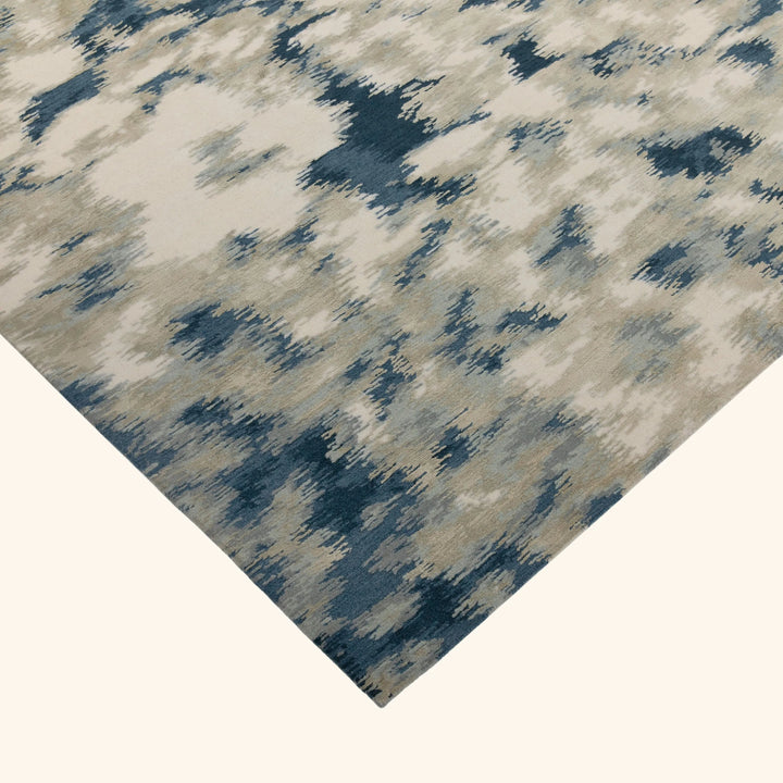 White Blue Contemporary Wool Silk Blend Rug - 8' x 10'