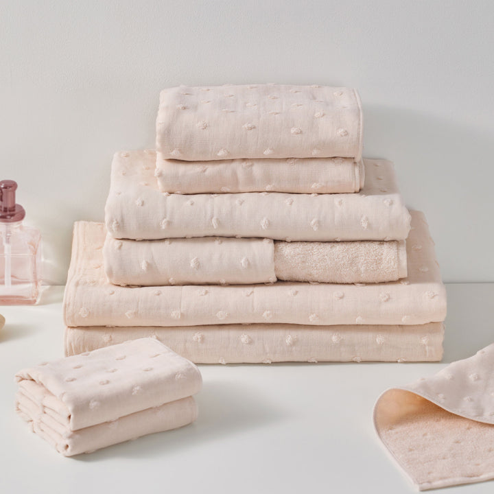 Zero Twist Dot Towels, Beige