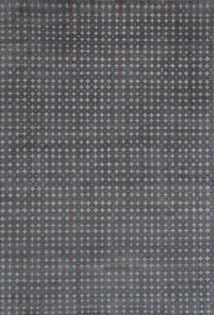Grey Rust Contemporary Silk Wool Blend Rug - 6' x 9'
