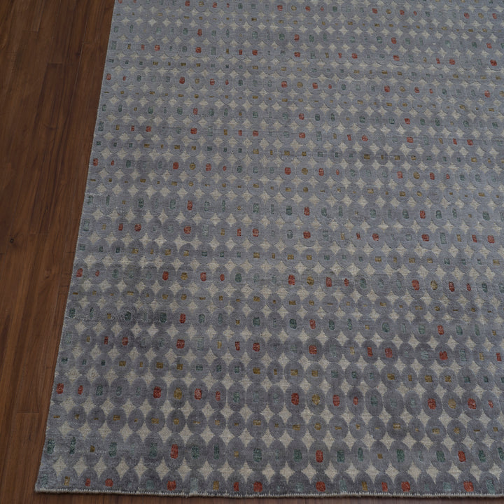 Grey Rust Contemporary Silk Wool Blend Rug - 6' x 9'