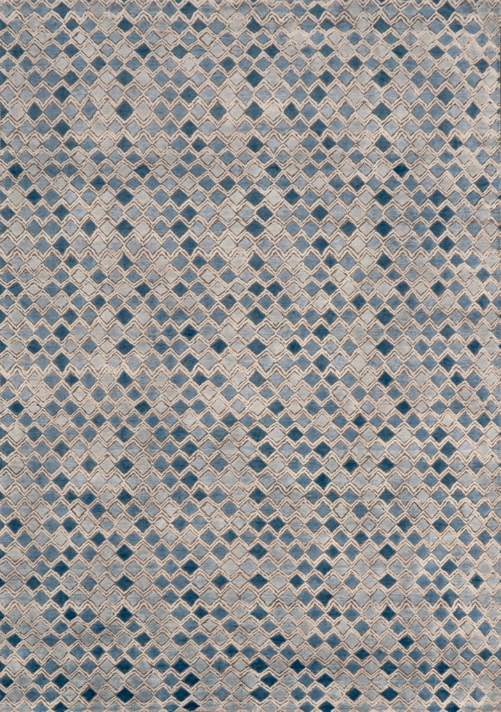 Blue Contemporary Silk Wool Blend Rug - 6' x 9'