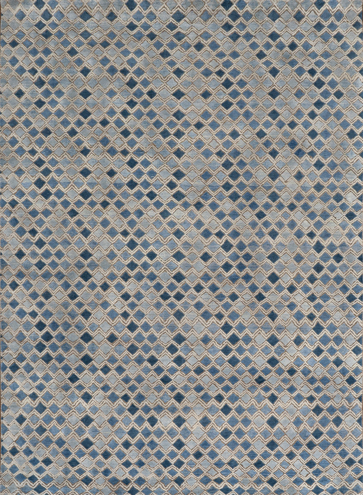 Blue Contemporary Silk Wool Blend Rug - 6' x 9'