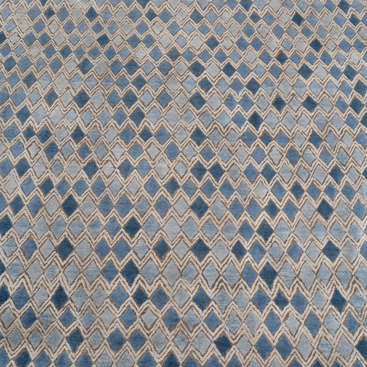 Blue Contemporary Silk Wool Blend Rug - 6' x 9'