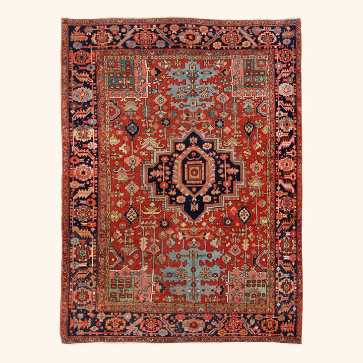 Tradtional Antique Persian Heriz Wool Rug - 9' x 11'5"