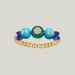 Beaded Bubbles Stack Ring, Yellow Gold, Malachite, Lapis, Turquoise, Size 7