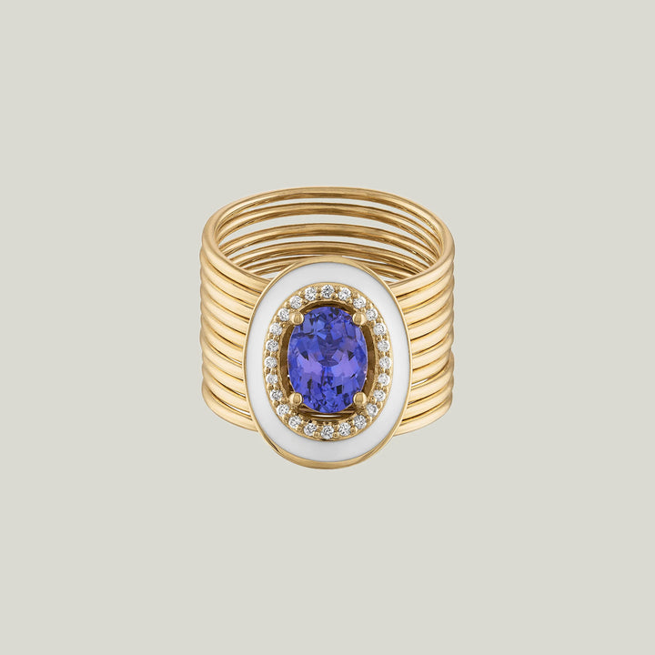 Oval Harem Ring, Tanzanite Diamond, Size 7