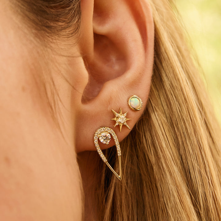 Peacock Stud Earrings, Yellow Gold, White Diamond, Medium