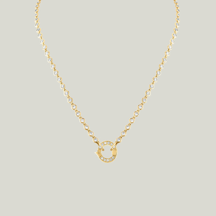 Diamond Bezel Closure Necklace, Yellow Gold, 22"