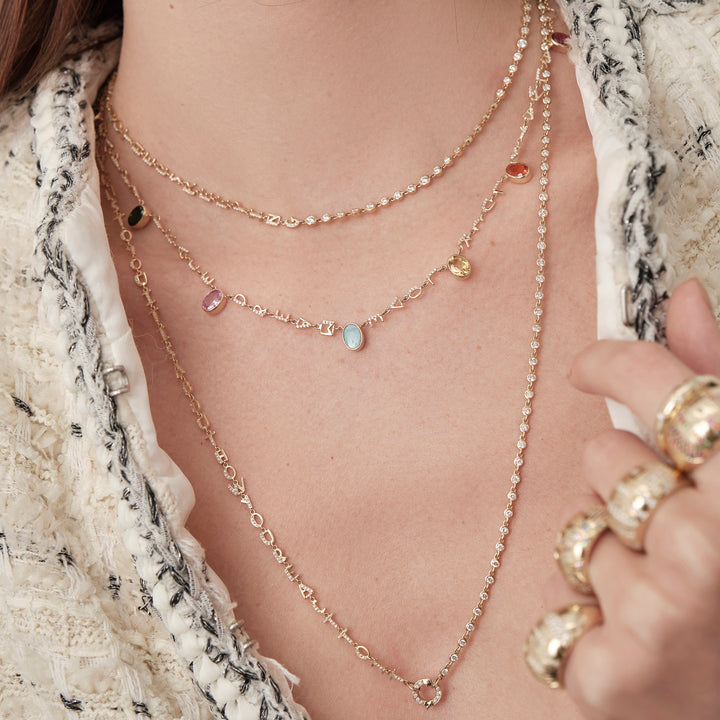 Diamond Bezel Closure Necklace, Yellow Gold, 22"