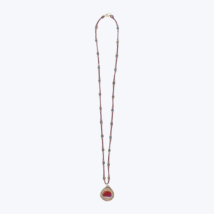Caged Garnet and Peacock Pearls Necklace