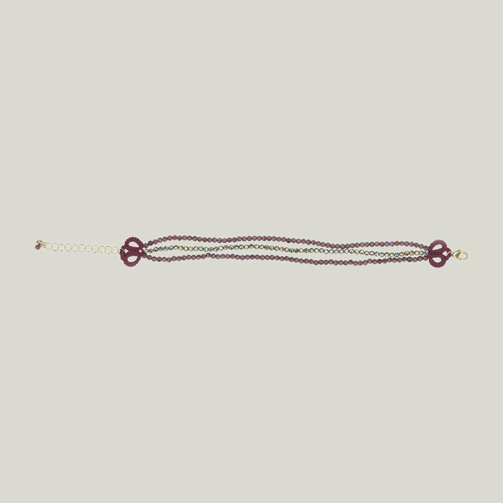 Triple Strands Bracelet with Garnet and Pyrite