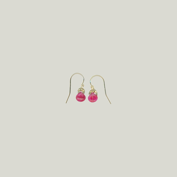 Woven Gold Bale Drops Earrings With Ruby Coated Drops