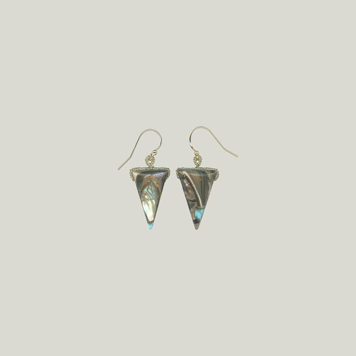 Turquoise Copper Abalone Triangle Drop Earrings