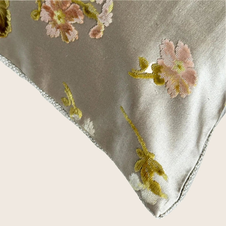Antique Silk Brocade Pillow, Floral Drift