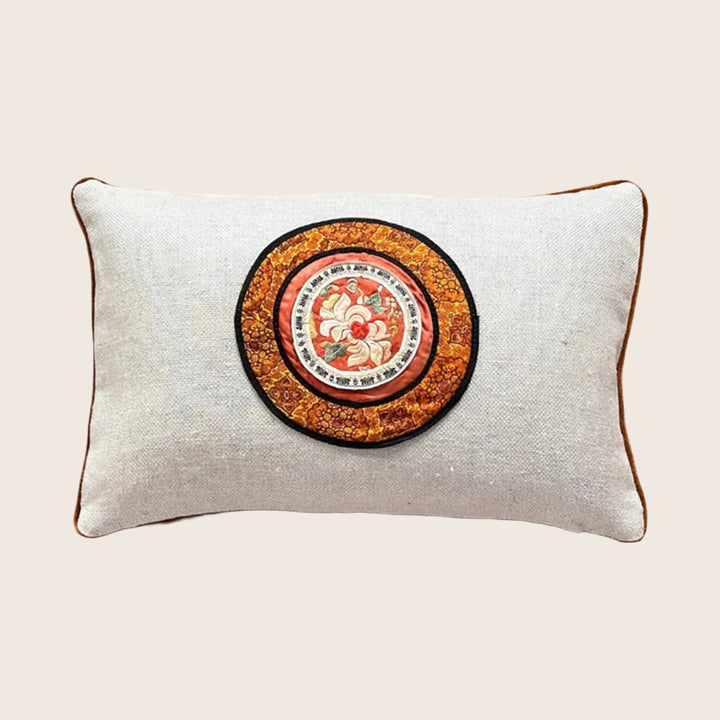 Vintage Silk Embroidery Lumbar Pillow, Chrysanthemum Ember