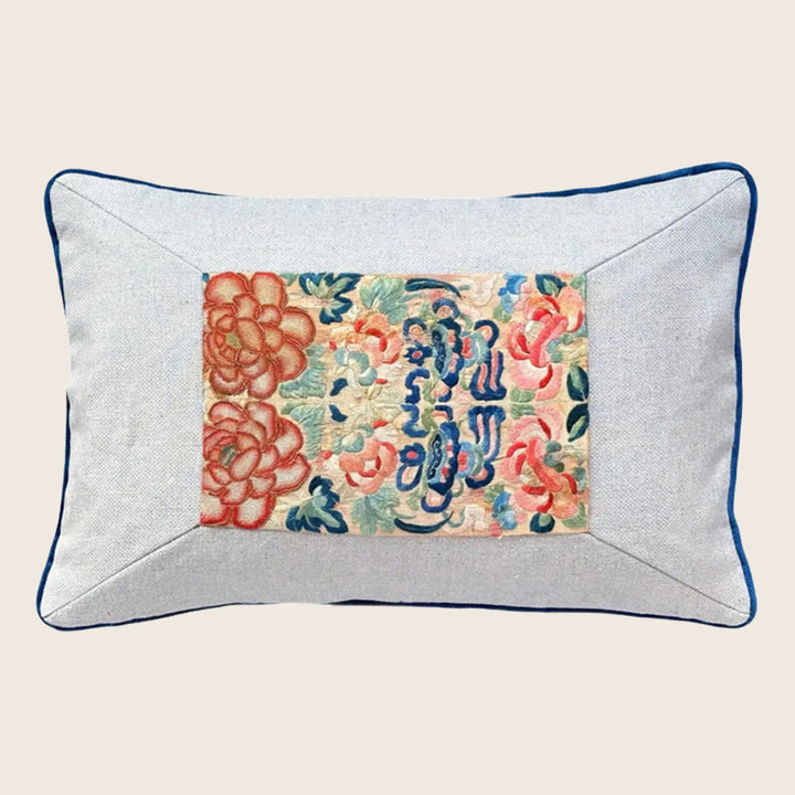 Antique Silk Embroidery Lumber Pillow, Floral