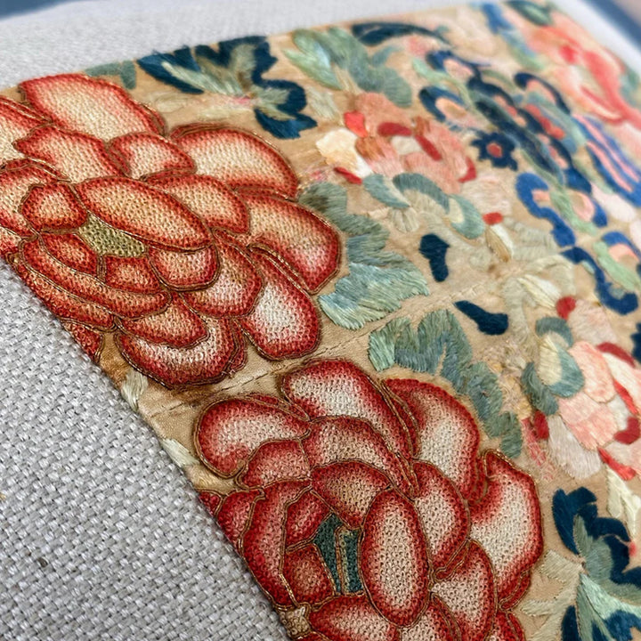 Antique Silk Embroidery Lumber Pillow, Floral