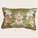 Antique Silk Brocade Pillow, Rosette Tapestry
