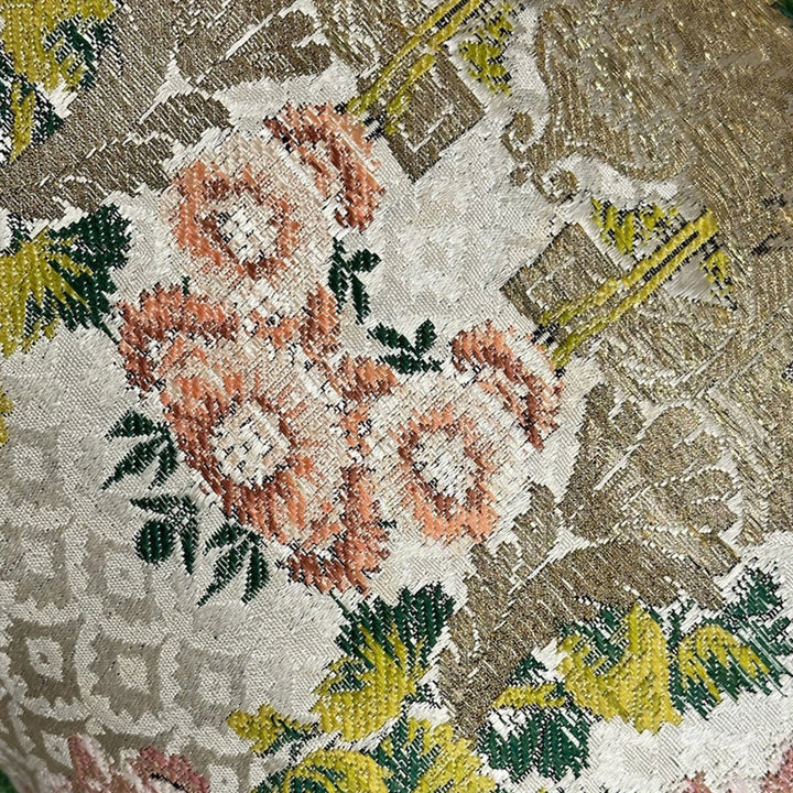 Antique Silk Brocade Pillow, Rosette Tapestry