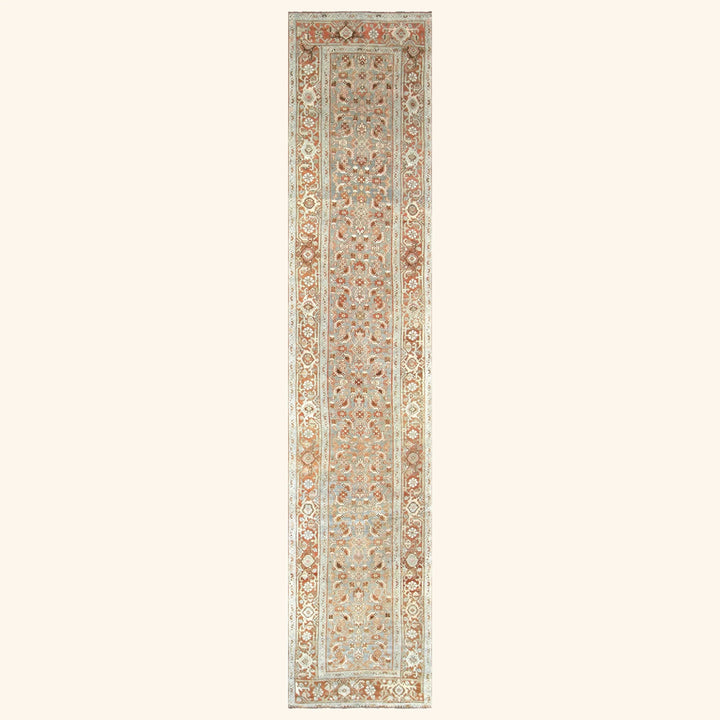 Light Blue Vintage Antique Traditional Melayer Wool Runner - 3'3" x 16'
