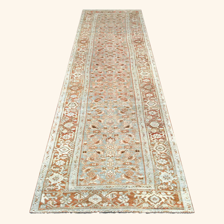 Light Blue Vintage Antique Traditional Melayer Wool Runner - 3'3" x 16'