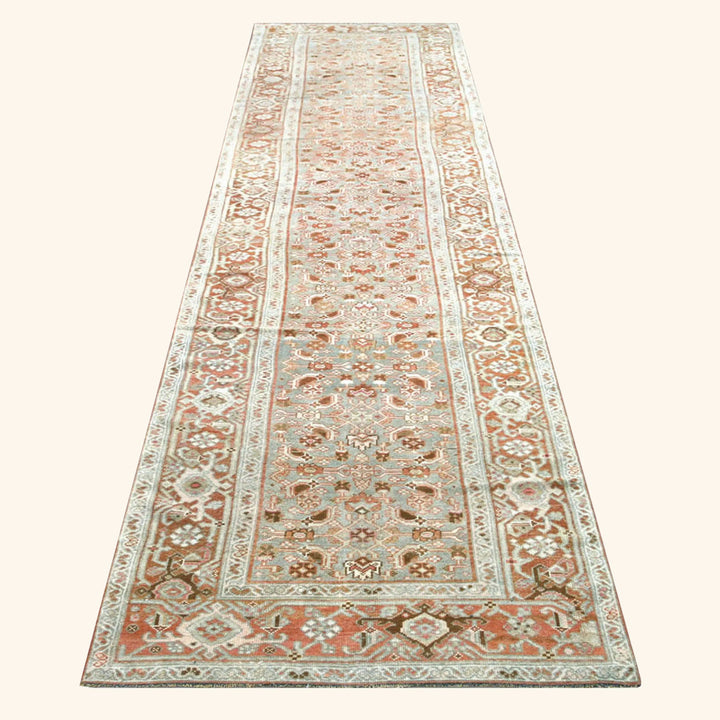 Light Blue Vintage Antique Traditional Melayer Wool Runner - 3'3" x 16'