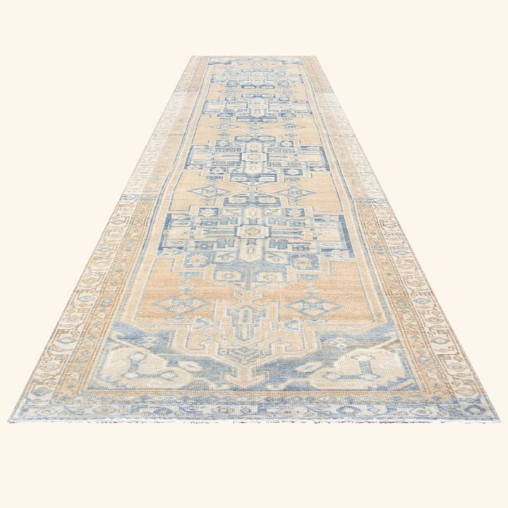 Blue Vintage Antique Traditional Melayer Wool Runner - 3' x 16'